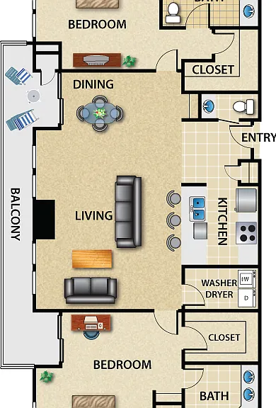 Penthouse 2 Bed 2 Bath Floorplan Diagram
