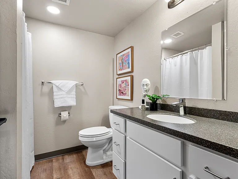 Your full bathroom retreat- modern fixtures and clean design make getting ready a little more enjoyable every day.
