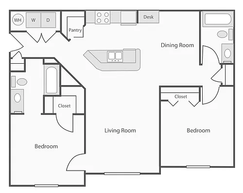 Floor plan Two Bedroom Two Bathroom 60%