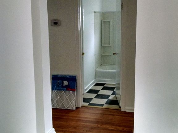 Hallway into bathroom