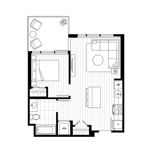 Floor plan 1 Bed + 1 Bath | B6A