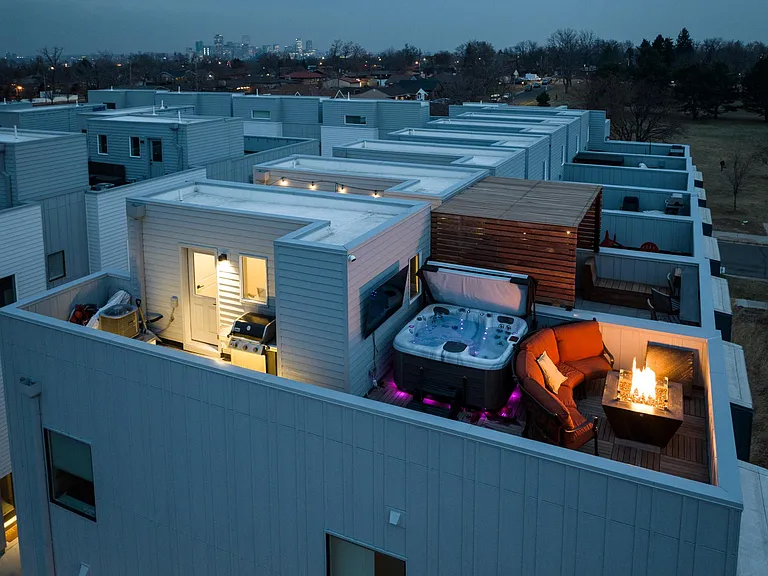 Our rooftop deck is the ultimate chill spot. Keep warm even in the winter months with the luxury fire pit and hot tub. Fire up the grill and cook a tasty meal to enjoy while watching the views or your favorite shows, sports, or movies on the 70" Smart TV!
