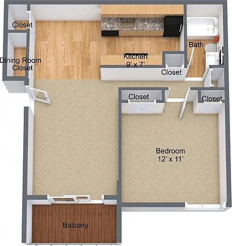 Floor plan One Bedroom Large