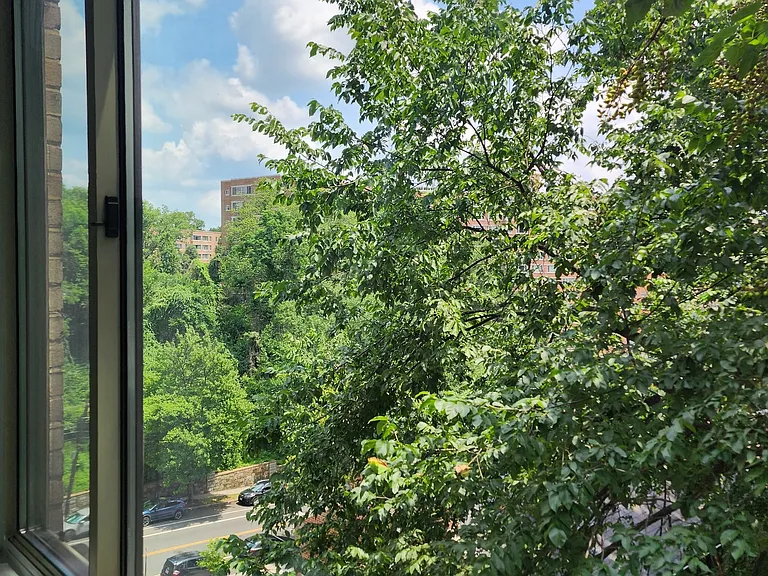 View outside and to the northeast toward the Quebec House on Porter Street overlooking Rock Creek Park.