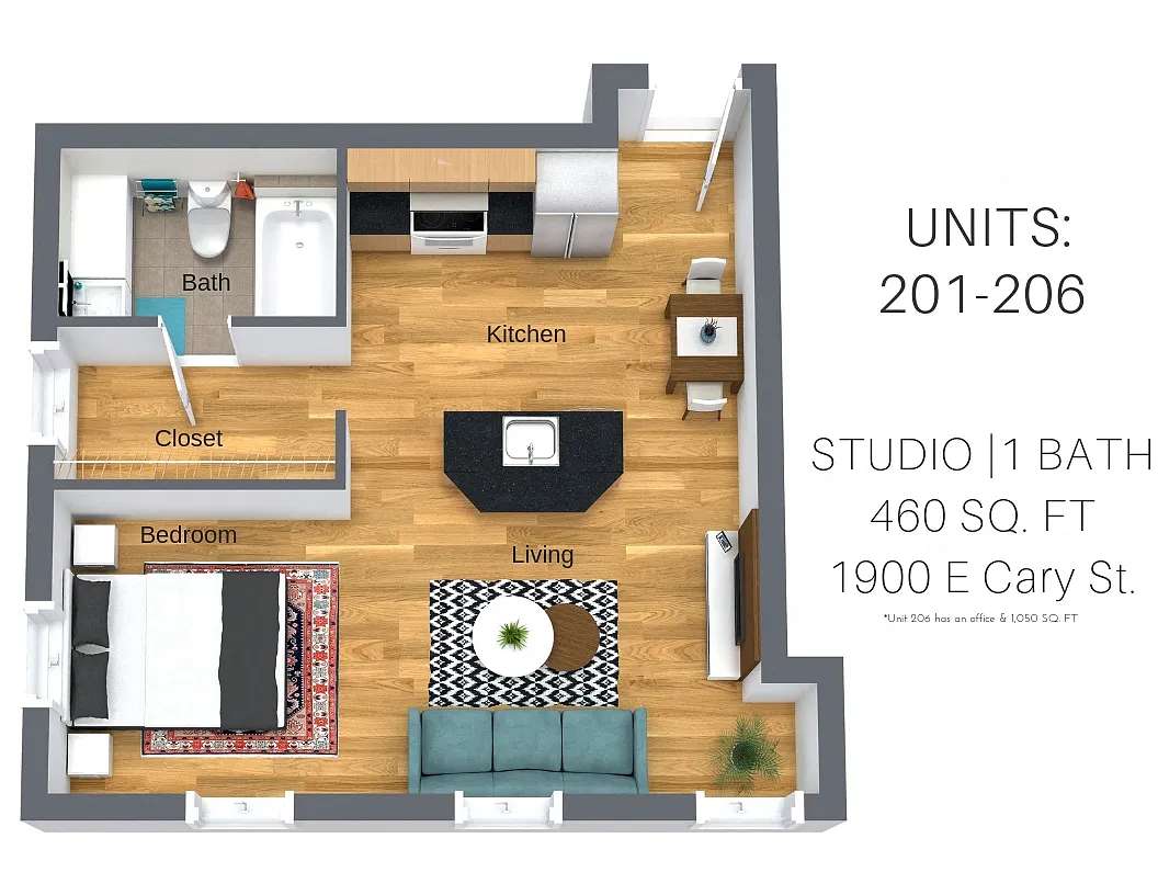 Floor plan 1 Bedroom: Canal Walk 1