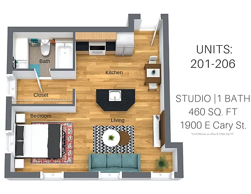 Floor plan 1 Bedroom: Canal Walk 1
