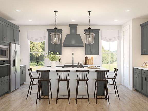 White subway tile pendant lights in kitchen