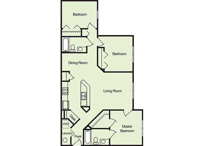 Floor plan Three Bedroom Two Bathroom 60%