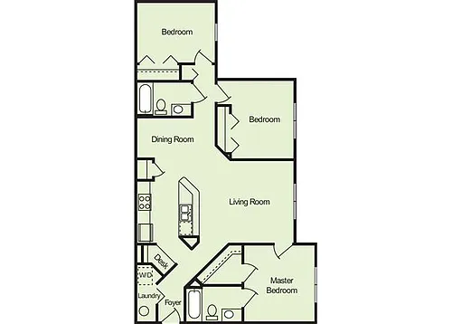 Floor plan Three Bedroom Two Bathroom 60%