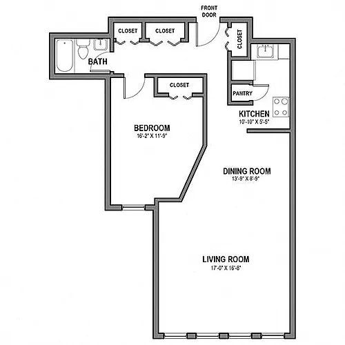 Floor plan 1 Bedroom, 1 Bath