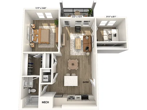 Floor plan AF1D-918sf-DCII