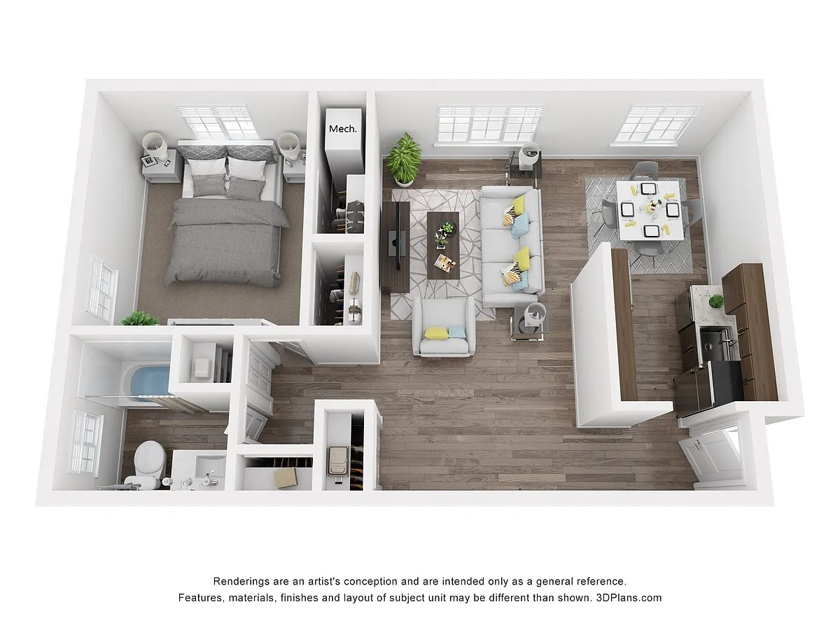Floor plan 1 Bed, 1 Bath - Deluxe