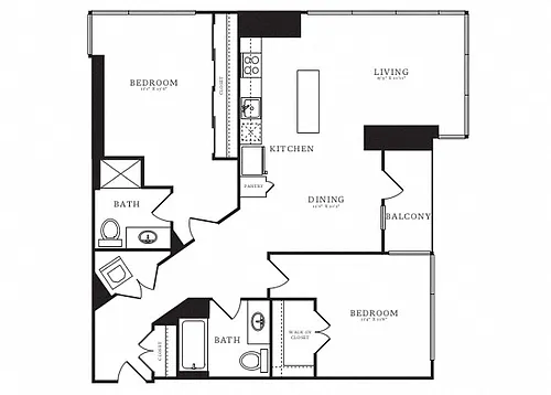 Floor plan 2 Bed/2 Bath-D2A