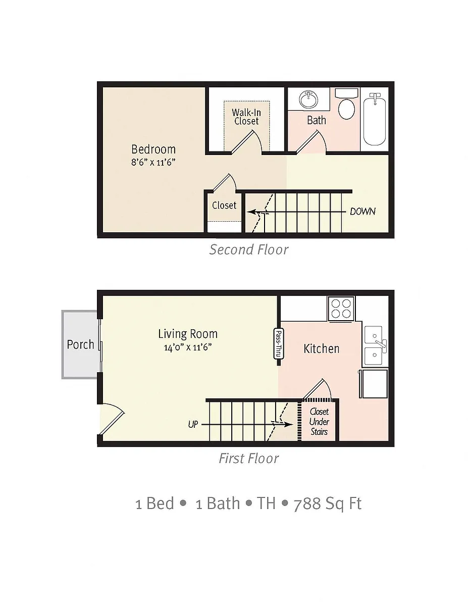 Floor plan 1 Bedroom 1 Bath Townhouse