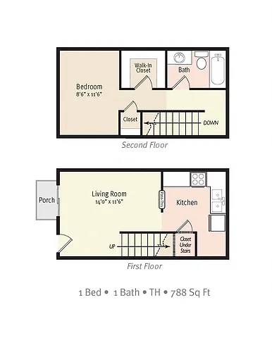 Floor plan 1 Bedroom 1 Bath Townhouse