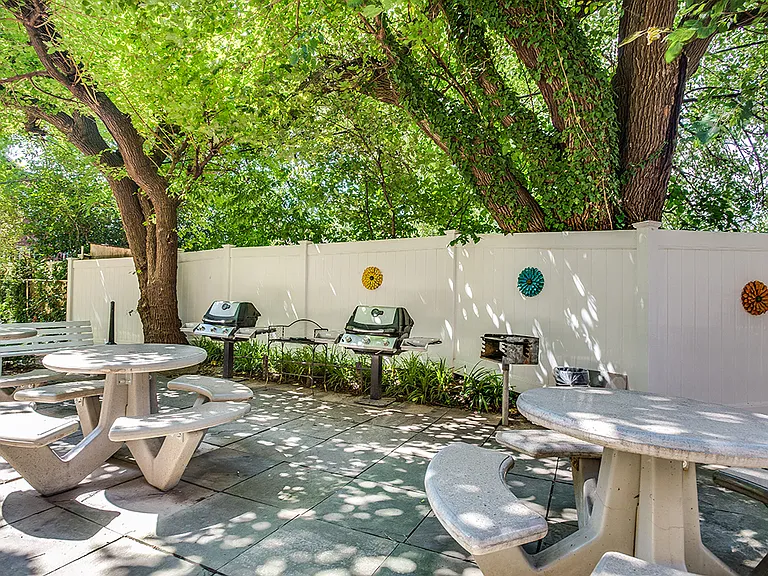Courtyard with grilling area and seating