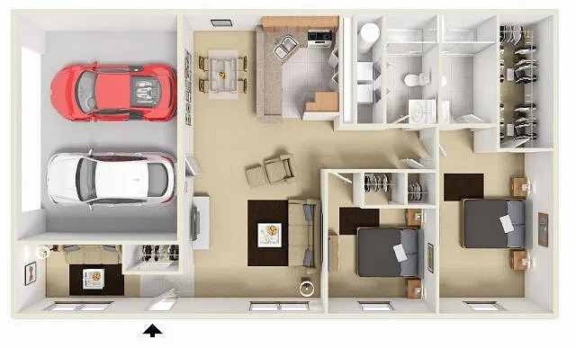 Floor plan Village-2 Bed/2 Bath/2 Car Attached Garage