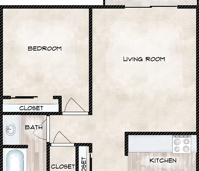 1 Bedroom Floorplan Diagram