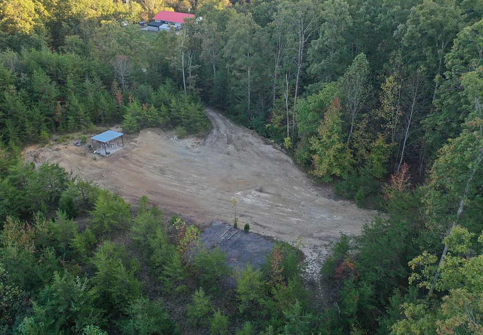 Aerial drone view of the building lot in the east part of the property