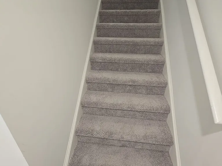 Carpeted stairs to 2nd floor (landing area at the bottom)