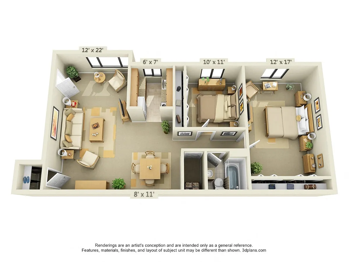 Floor plan 2 BR 1 BA - Style A