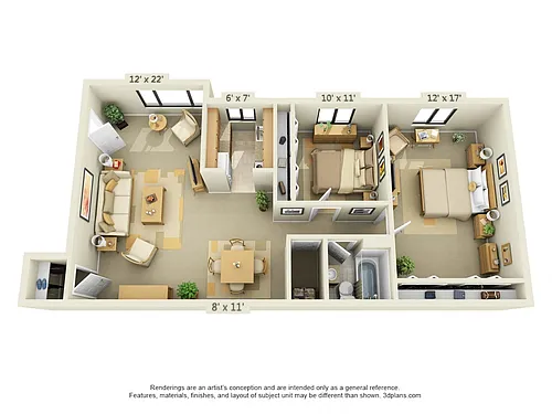 Floor plan 2 BR 1 BA - Style A