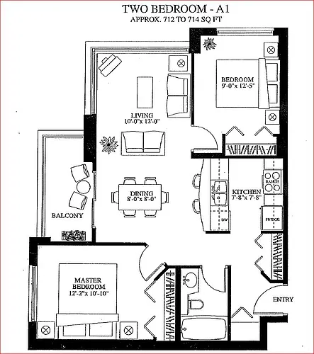 Floor plan Two bedrooms, One bath, balcony (One Month Free Re