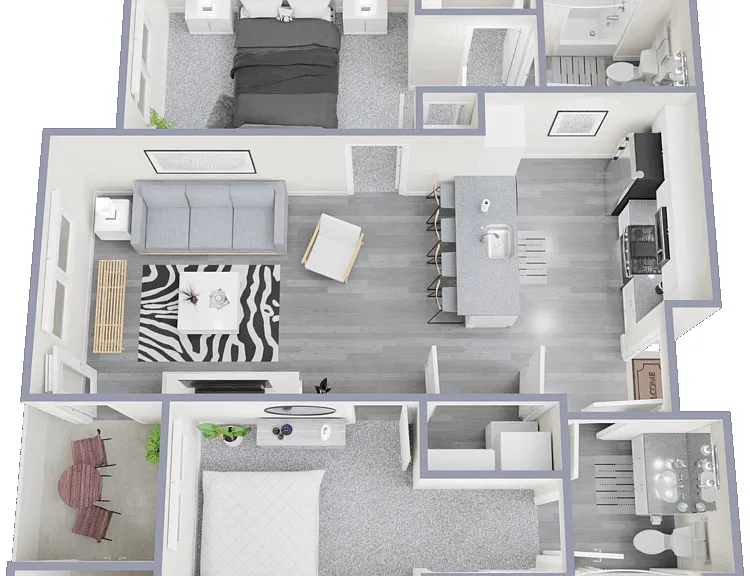 2 Bed 2 Bath Floorplan Diagram