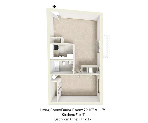 Floor plan 1 Bedroom 1 Bath