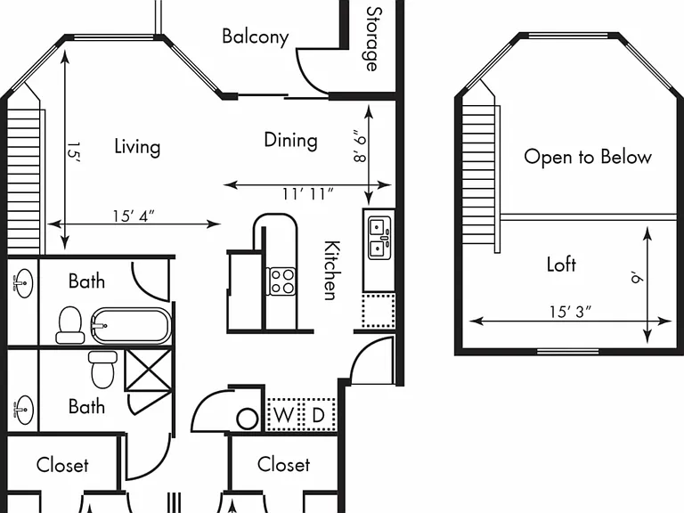 2 bedroom, 2 bath with loft