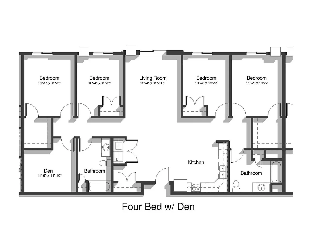 Floor plan 4 Bed 2 Bath + Den | 1710 sqft
