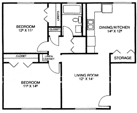 Floor plan 2 BR 1 BA