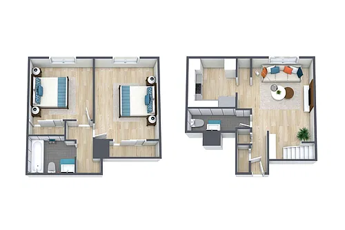Floor plan 2BR - 1.5BTH Townhome