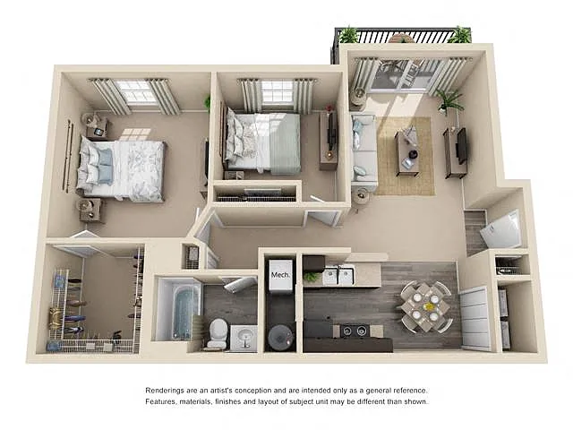 Floor plan 2B w/ Patio