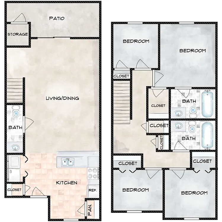 Floor plan Four Bedroom Townhome