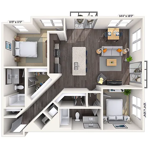 Floor plan Traditional 2x2 1106 SF-FP