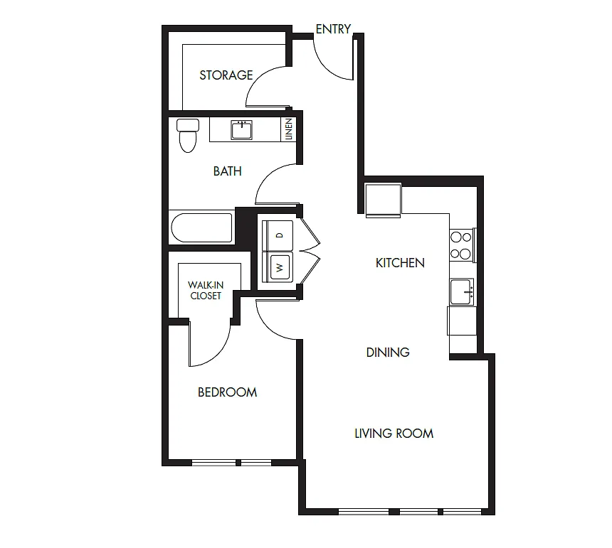 Floor plan 1 Bed 1 Bath Podium - 787