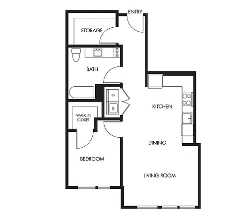 Floor plan 1 Bed 1 Bath Podium - 787
