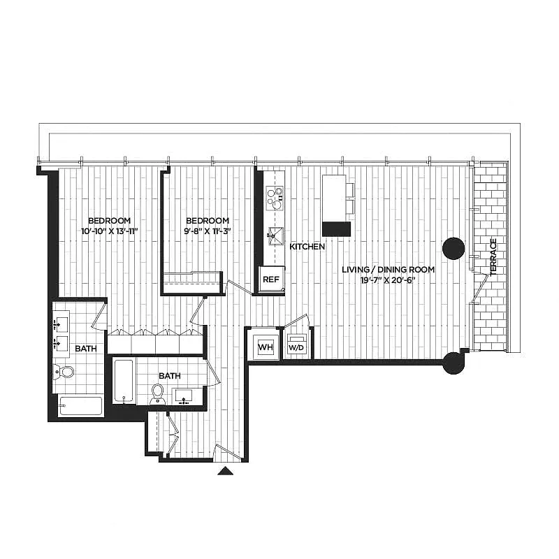 Floor plan 2 Bed - 2 Bath | B11 Direct Views on the Ballpark!