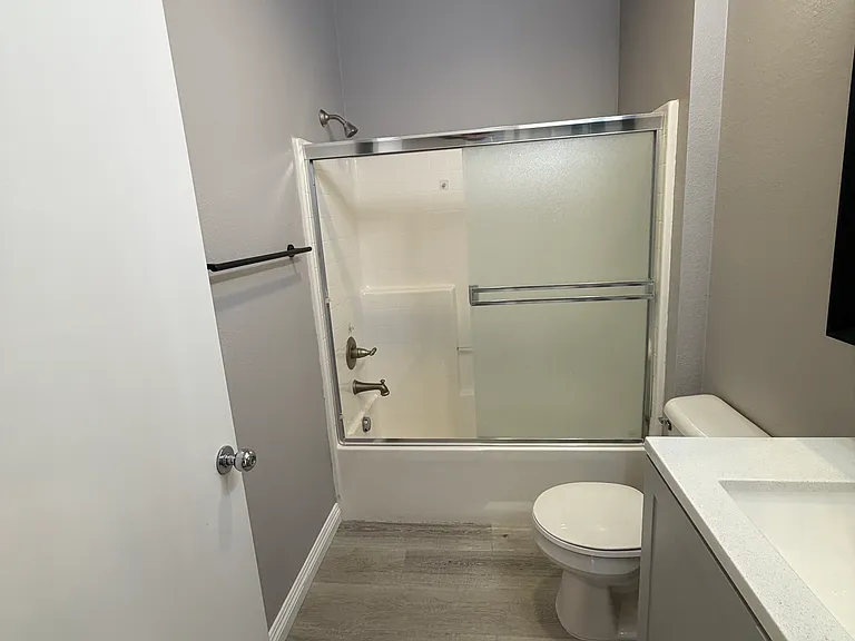 Beautifully remodeled guest bathroom with modern finishes.