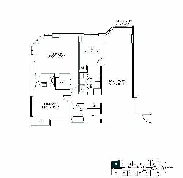 Floor plan WATERSIDE SQUARE NORTH - 3 Bedrooms Two Bathroom