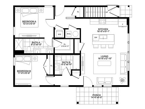 Floor plan 2br Stacked Duplex Lower