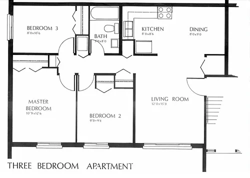 Floor plan 3 Bedroom 1 Bathroom