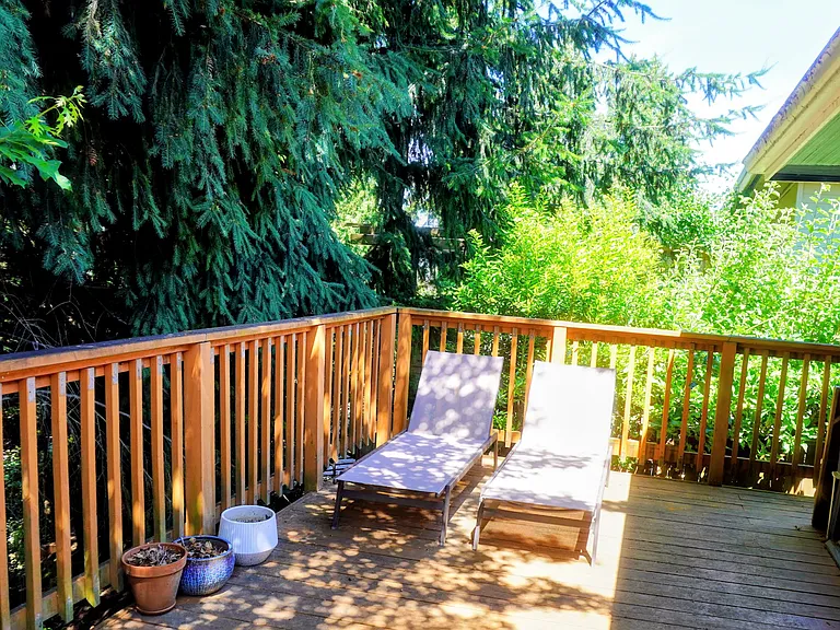 Private deck with beautiful evergreens