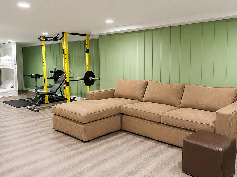 Rec and gym area in lower level.