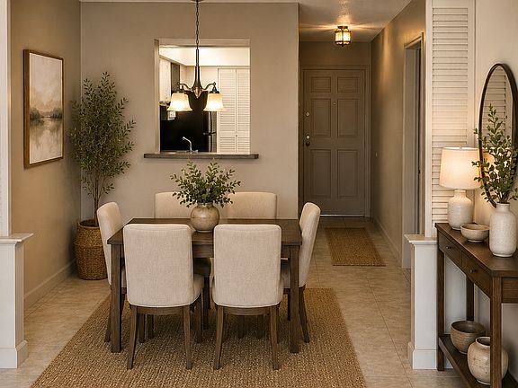 Dedicated dining area adjacent to the kitchen, offering a comfortable space for everyday meals, entertaining, or working from home. (Virtually staged.)
