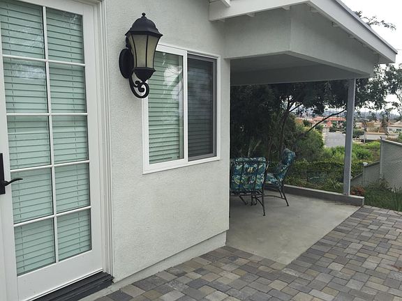 Front of Casita with French doors an covered patio