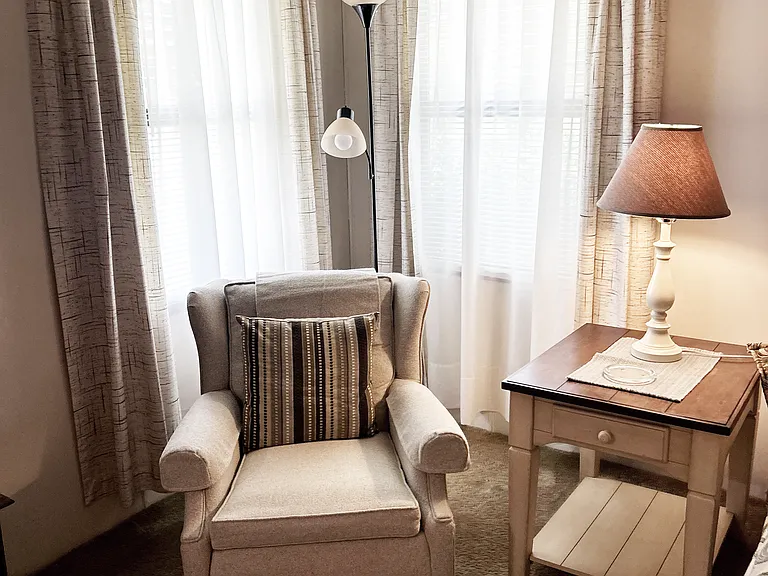 Great corner chair for a morning read and coffee!