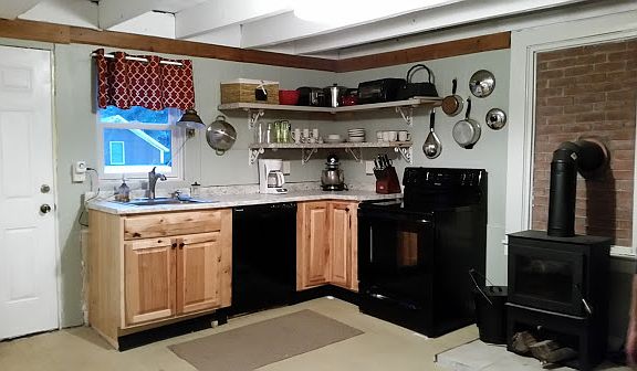 Kitchen with wood stove