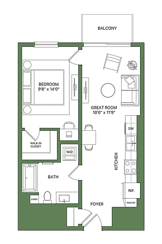 Floor plan 1 Bed, 1 Bath - Apt E